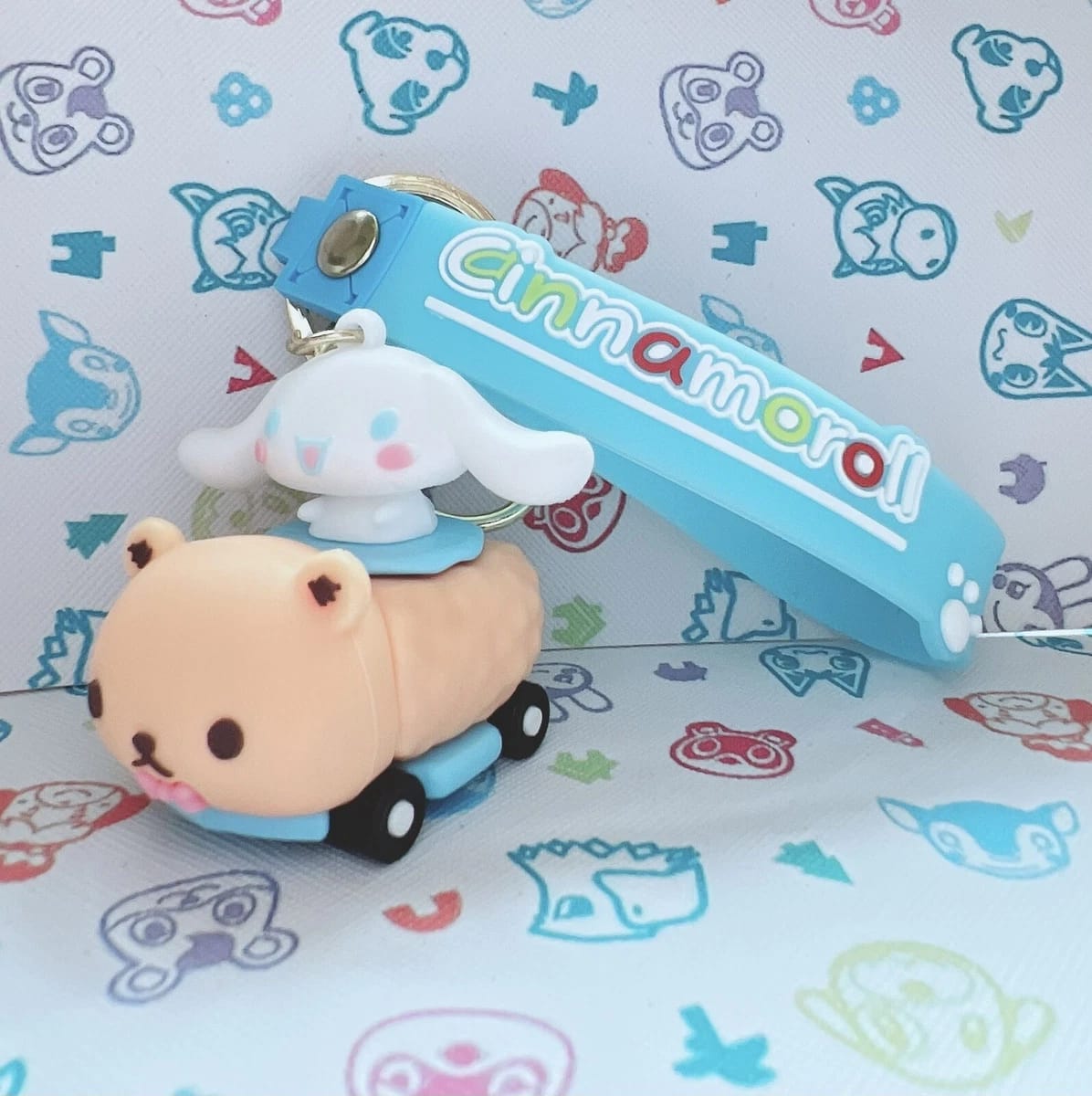 Cinnamoroll Bear Car 3D Keychain with Blue Cinnamoroll Silicone Strap