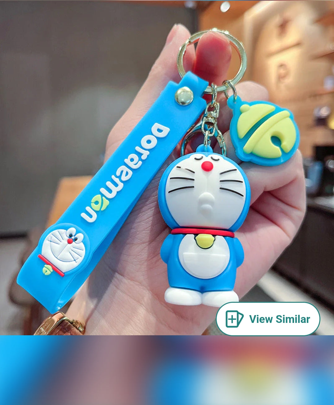 Doraemon 3D Keychain with Blue Silicone Strap & Bell Charm