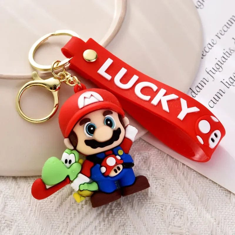 Super Mario 3D Keychain with Lucky Silicone Strap & Mushroom Charm