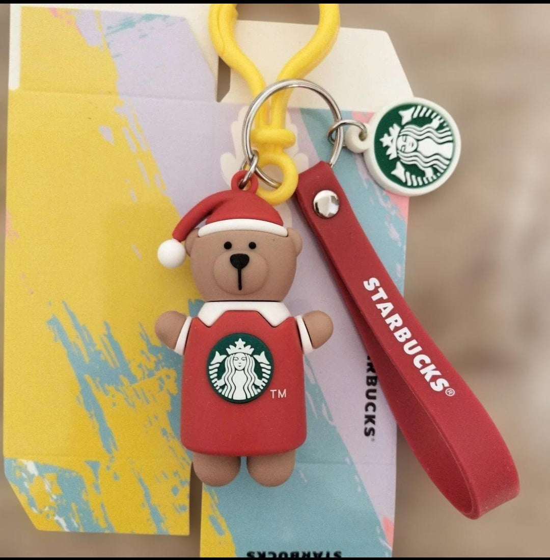 Starbucks Christmas Bear Keychain with Red Silicone Strap