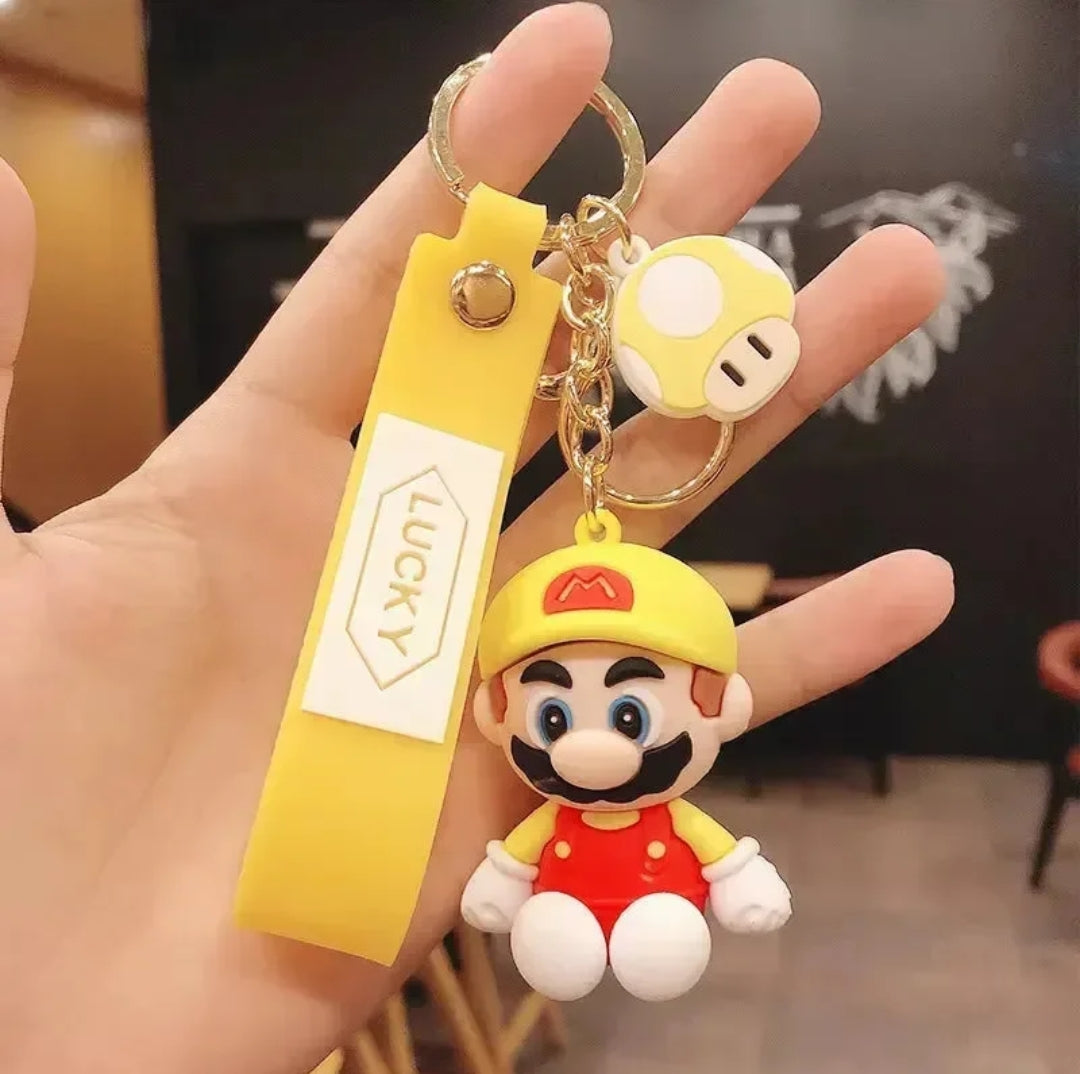 Super Mario 3D Keychain with Lucky Silicone Strap & Mushroom Charm