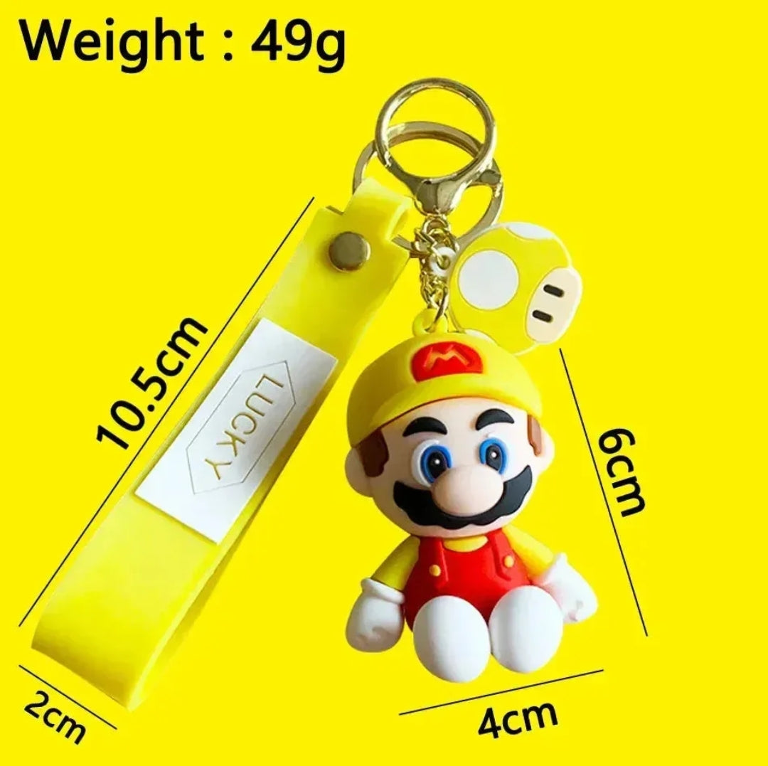 Super Mario 3D Keychain with Lucky Silicone Strap & Mushroom Charm