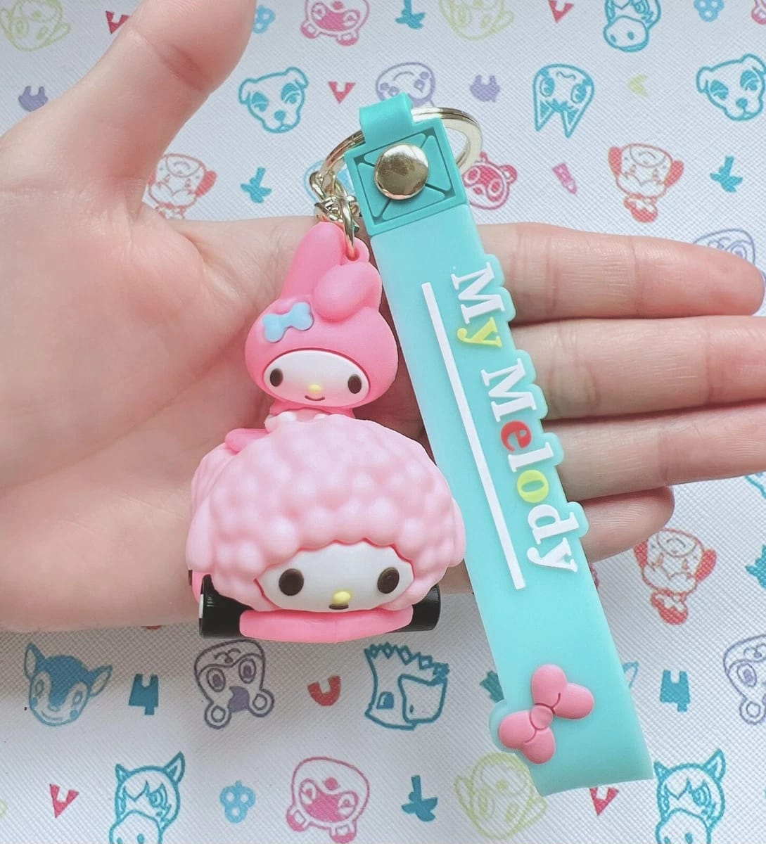 My Melody Sheep Car 3D Keychain with Teal My Melody Silicone Strap