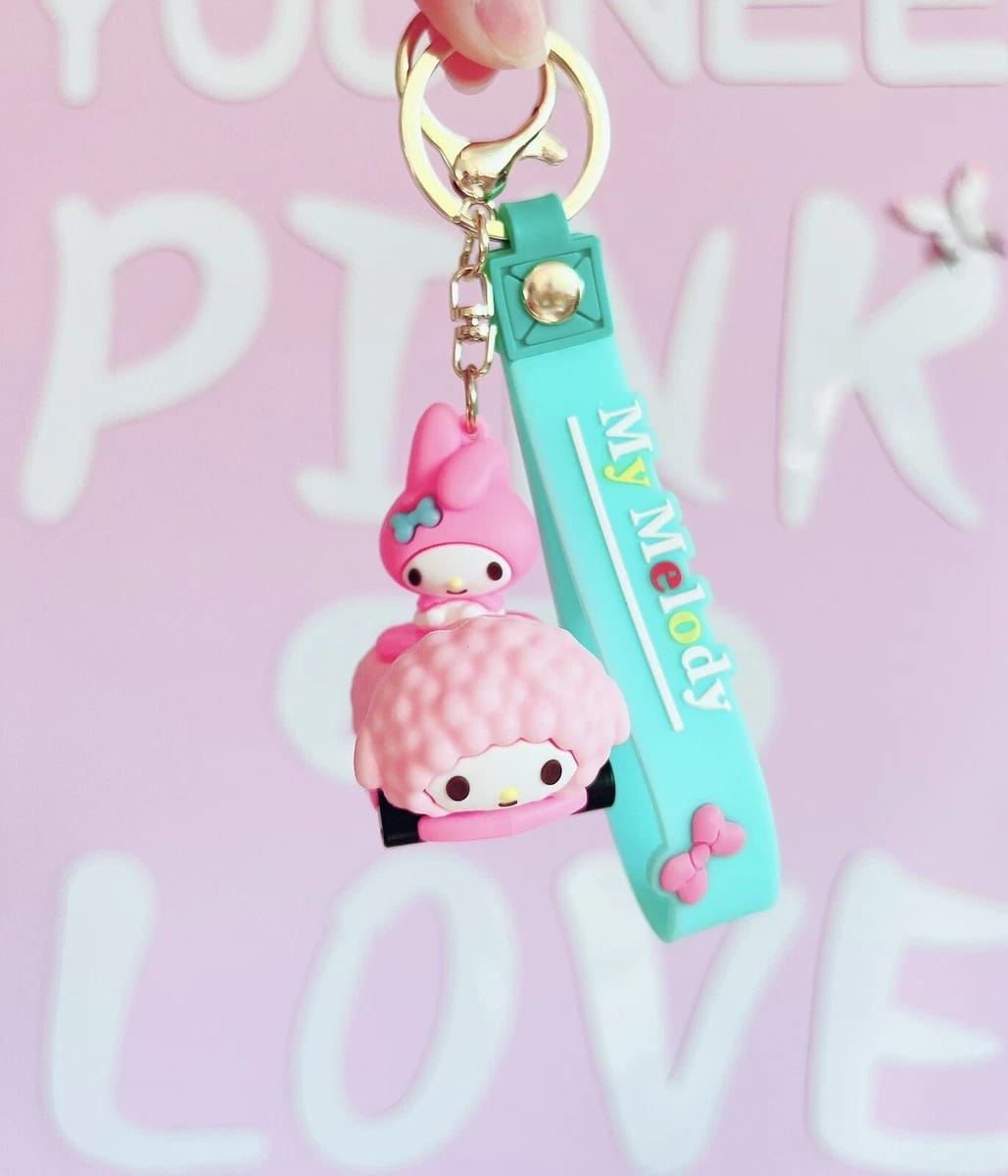 My Melody Sheep Car 3D Keychain with Teal My Melody Silicone Strap