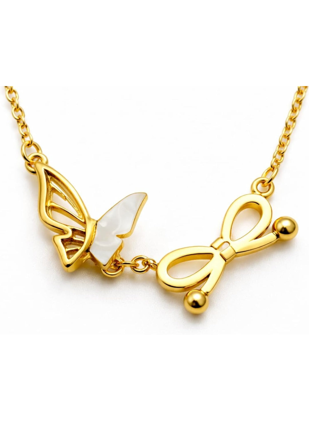 Anti Tarnish Infinity & Butterfly Shell Pendant Necklace