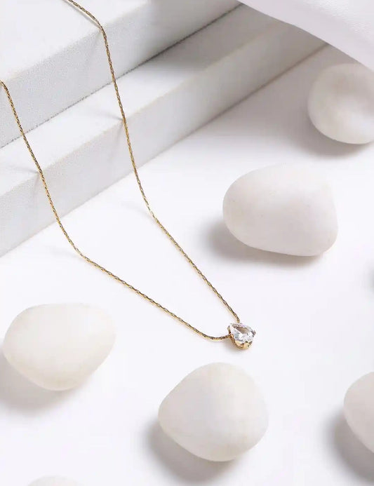 Anti Tarnish Solitaire Heart Crystal Pendant Necklace