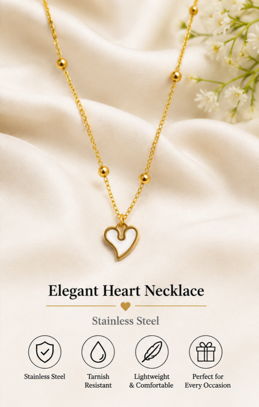 Anti Tarnish White Enamel Heart Satellite Ball Chain Necklace
