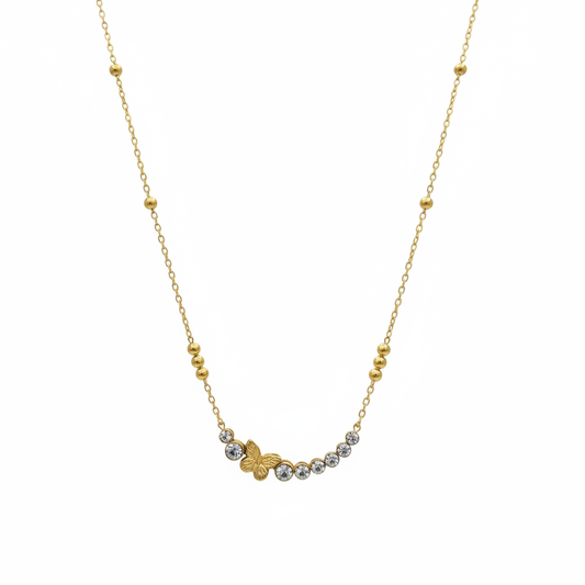 Anti Tarnish Gold Ball Chain Butterfly Crystal Drop Necklace