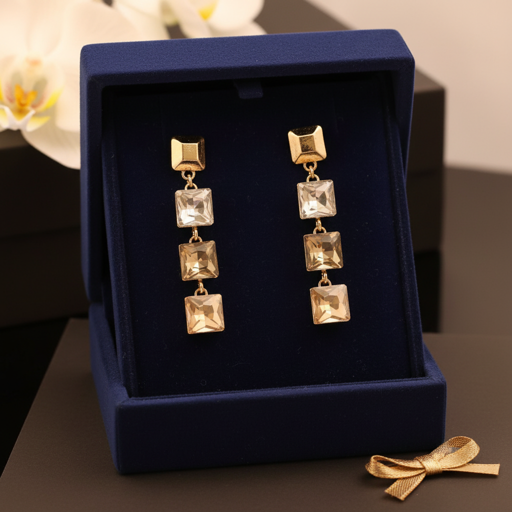 Crystal Square Drop Earrings