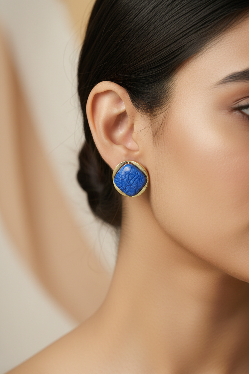 Textured Stone Square Stud Earrings