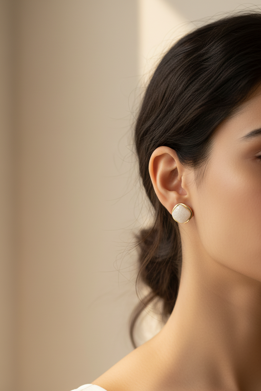 Textured Stone Square Stud Earrings - White