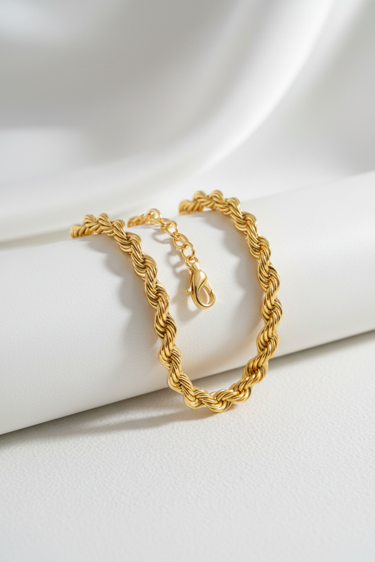 22 Inch Gold Rope Chain Necklace –4mm | Anti-Tarnish | Waterproof | Unisex