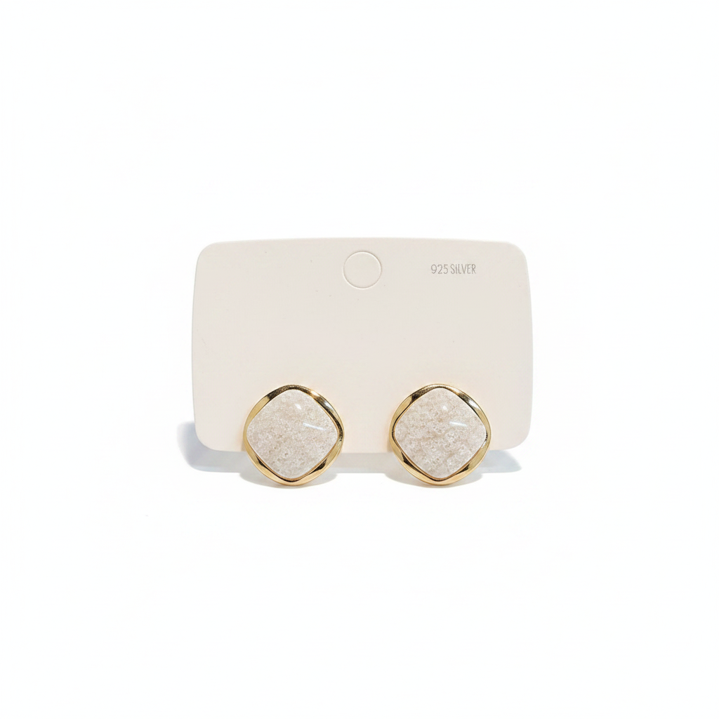 Textured Stone Square Stud Earrings - White