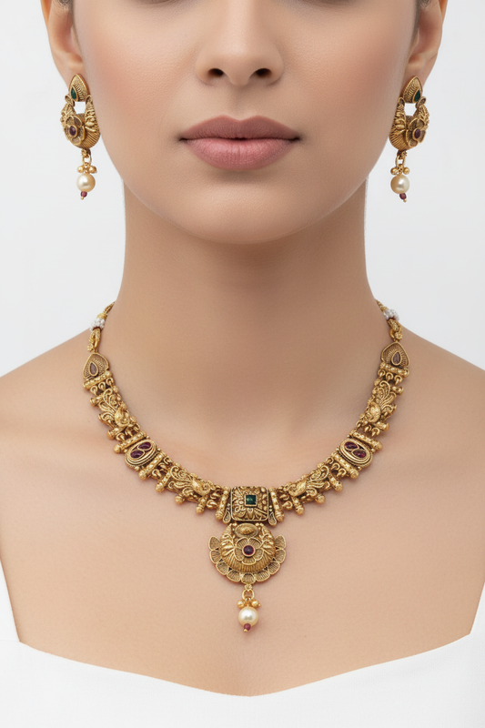 Peacock Enamel Necklace Set