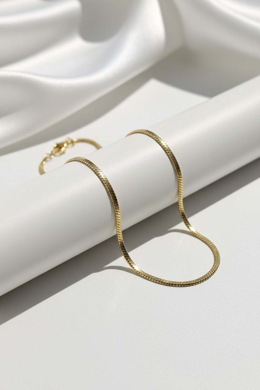 22 Inch Gold Square Snake Chain Necklace – 3mm | Anti-Tarnish | Waterproof | Unisex