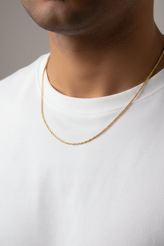 22 Inch Gold Rope Chain Necklace – 2mm | Anti-Tarnish | Waterproof | Unisex