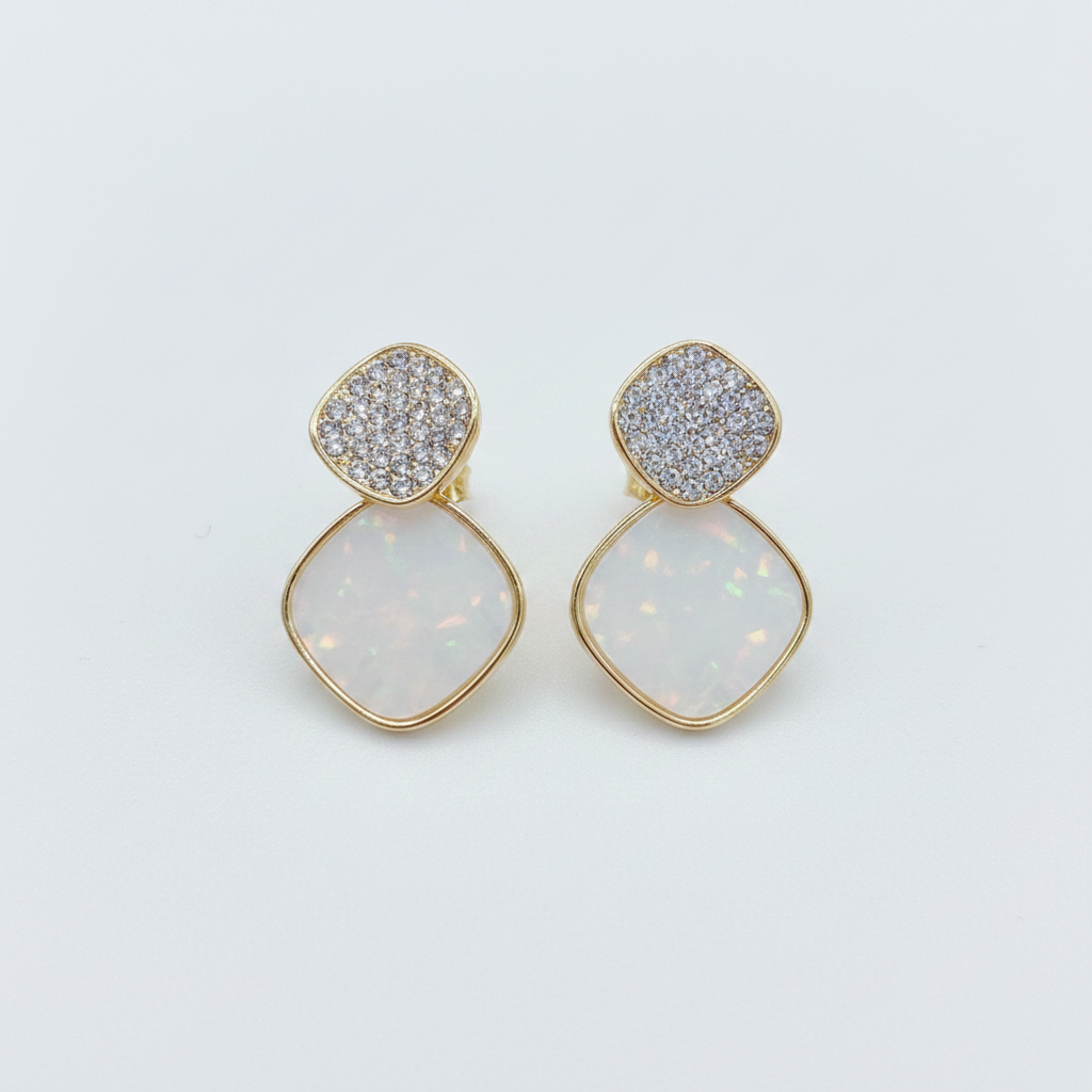 Crystal Top White Opal Drop Earrings