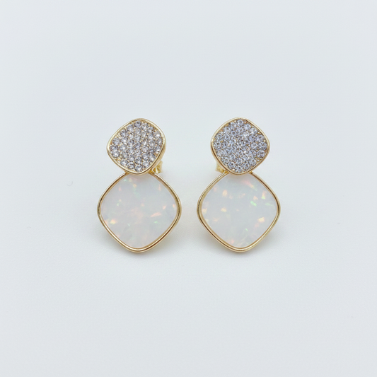 Crystal Top White Opal Drop Earrings