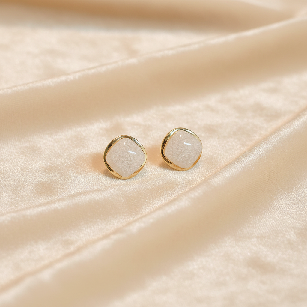 Textured Stone Square Stud Earrings - White