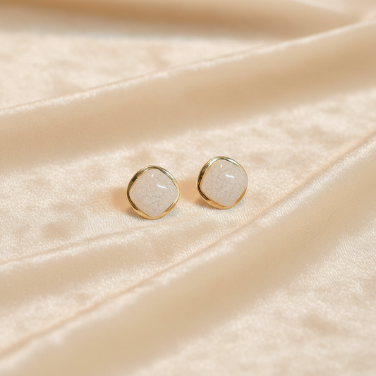 Textured Stone Square Stud Earrings - White