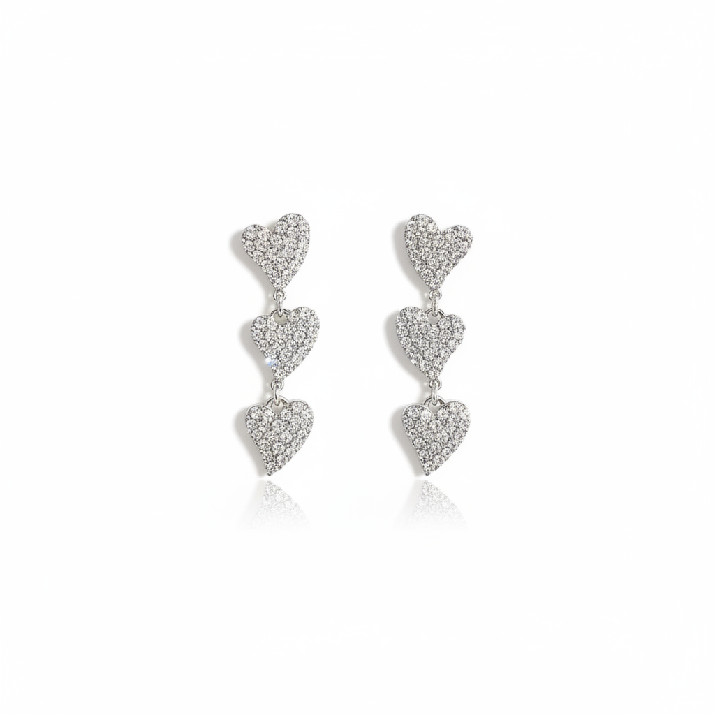 Triple Heart Diamond Drop Earrings