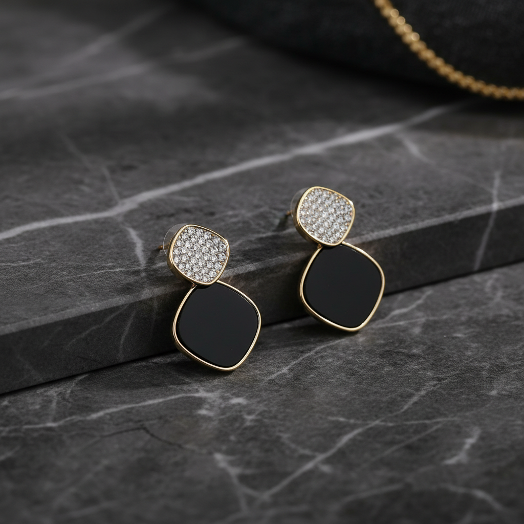 Crystal Top Black Diamond Drop Earrings
