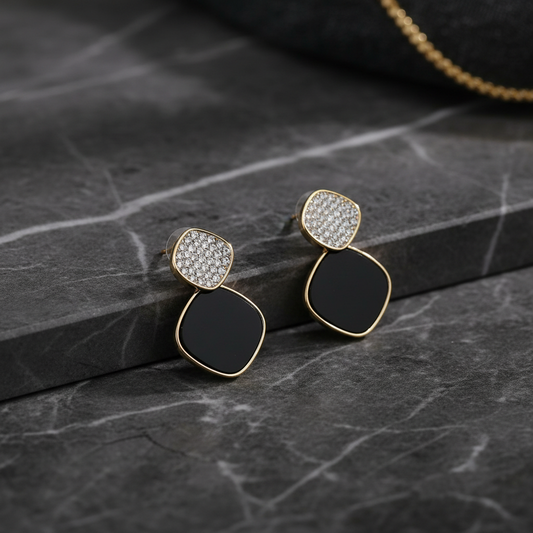 Crystal Top Black Diamond Drop Earrings