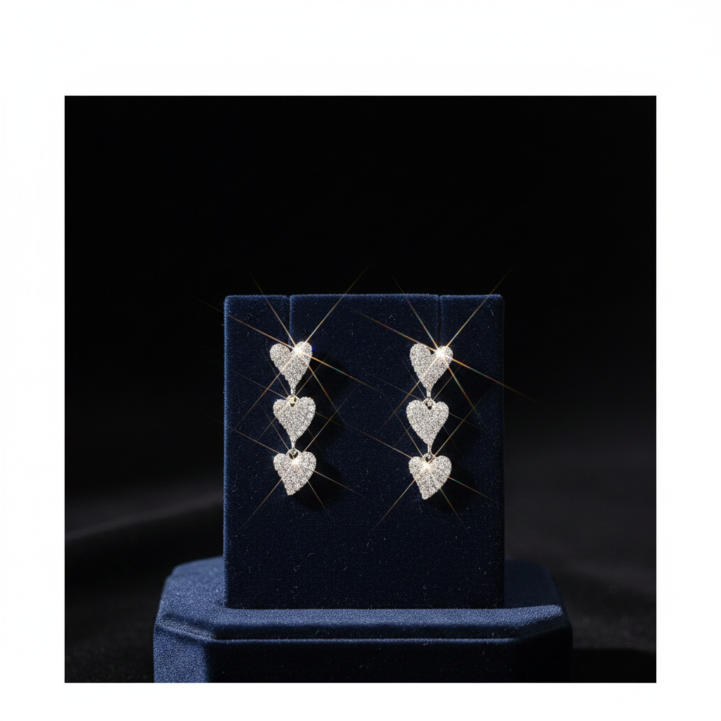 Triple Heart Diamond Drop Earrings