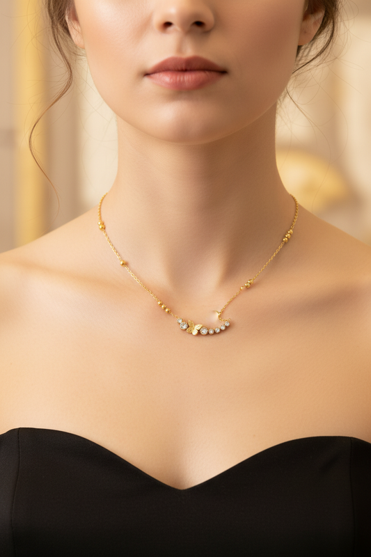 Anti Tarnish Gold Ball Chain Butterfly Crystal Drop Necklace
