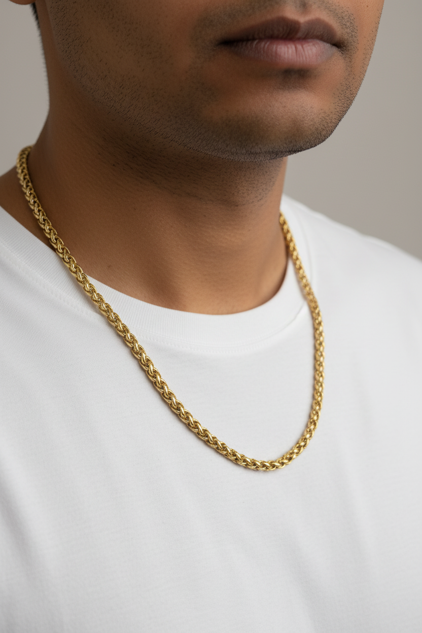 22 Inch Gold Wheat Chain Necklace – Anti-Tarnish | Waterproof | Unisex