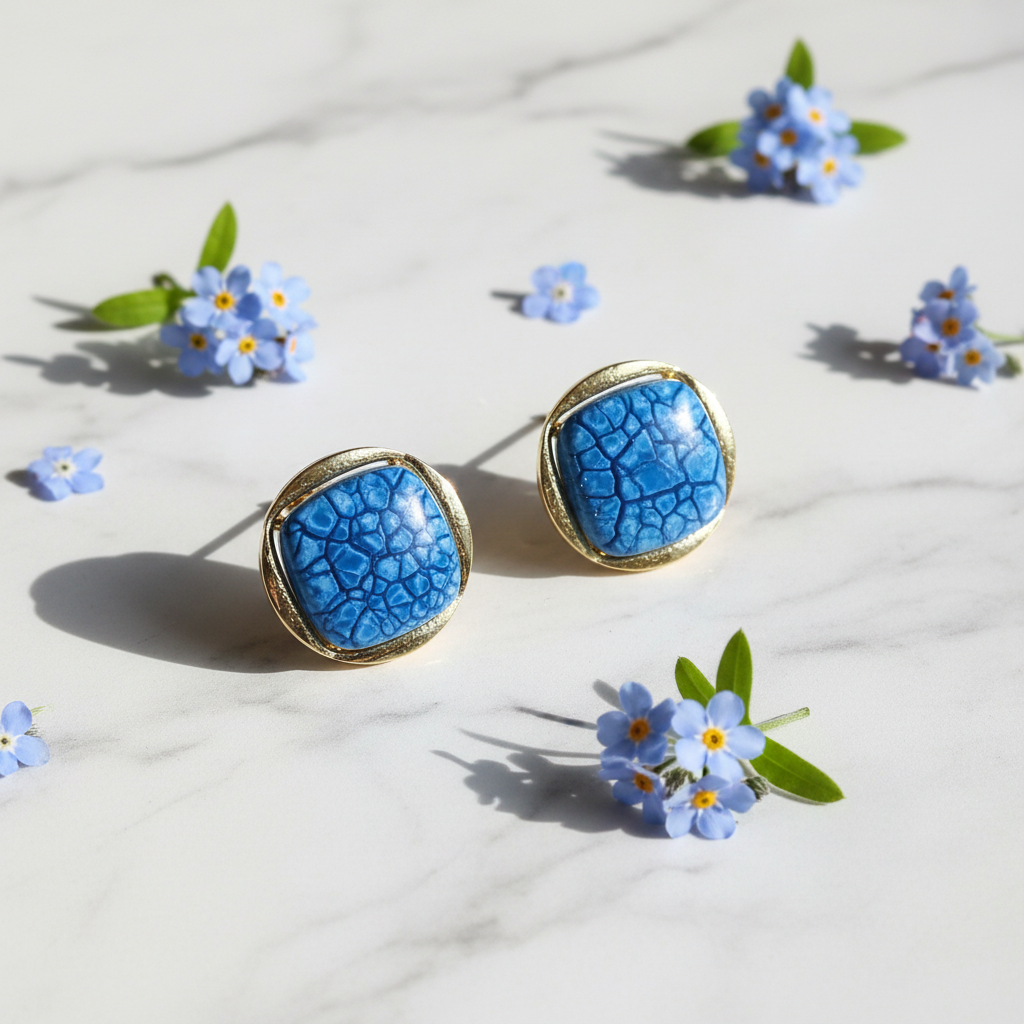 Textured Stone Square Stud Earrings