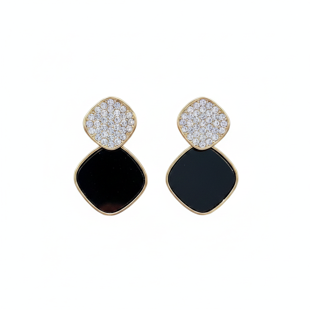 Crystal Top Black Diamond Drop Earrings