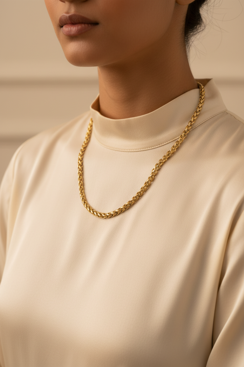 22 Inch Gold Wheat Chain Necklace – Anti-Tarnish | Waterproof | Unisex