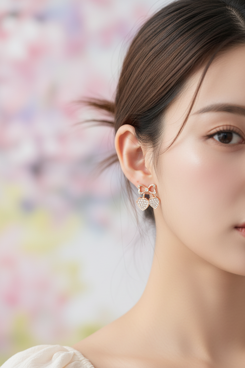 Rose Gold Crystal Heart Drop Earrings