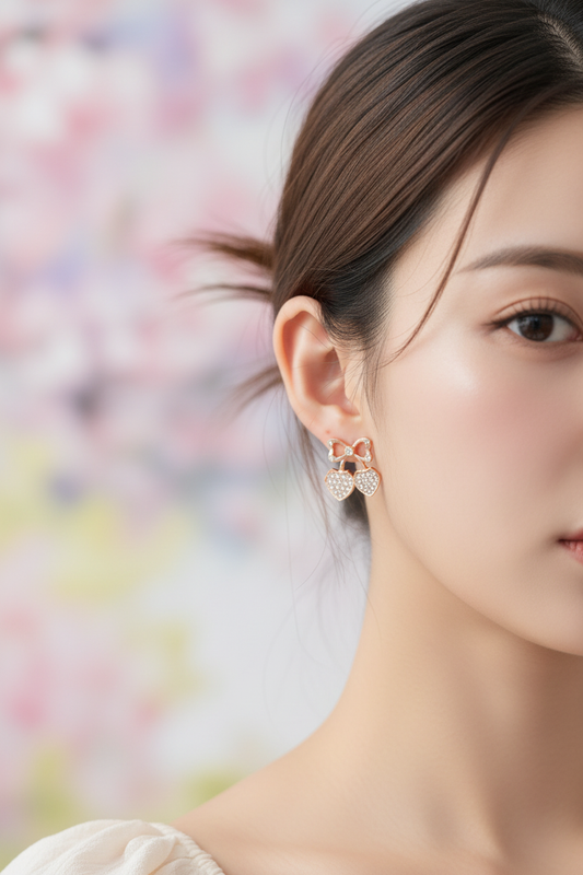 Rose Gold Crystal Heart Drop Earrings