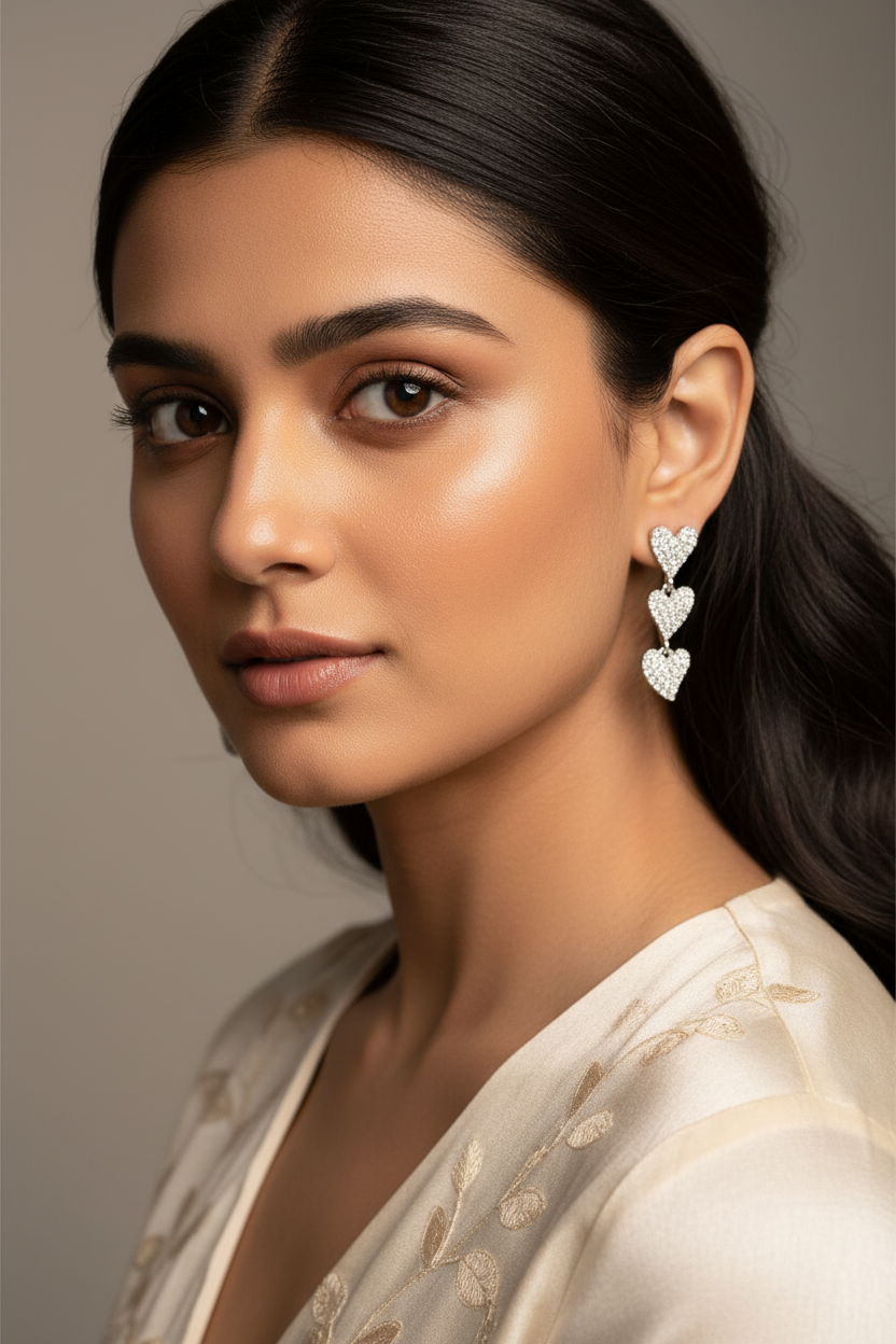 Triple Heart Diamond Drop Earrings