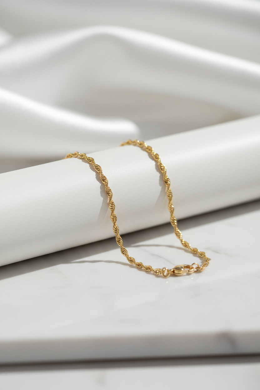 22 Inch Gold Rope Chain Necklace – 2mm | Anti-Tarnish | Waterproof | Unisex