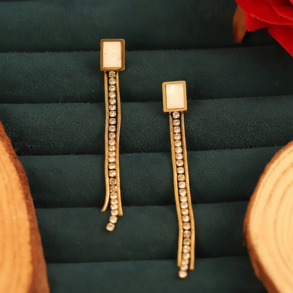 Anti tarnish Crystal Tassel Drop Earrings
