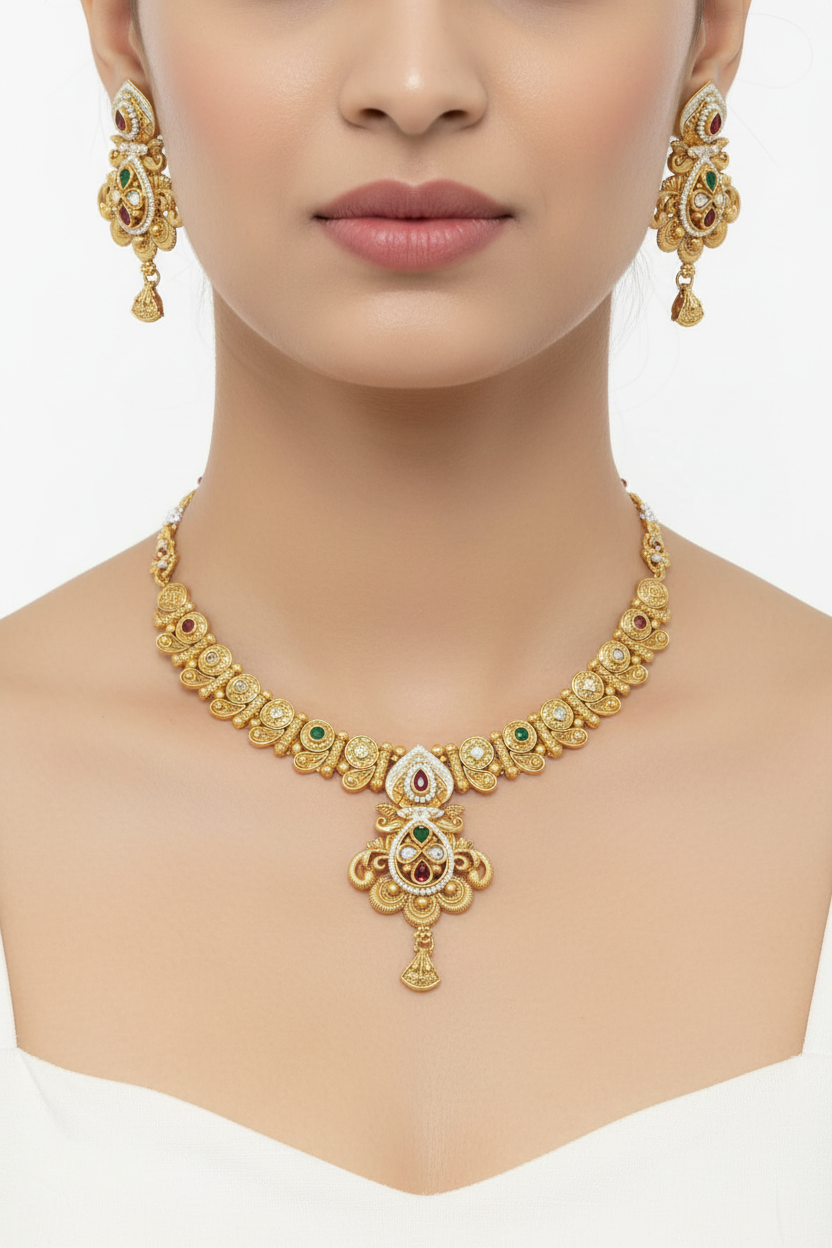 Antique Gold Temple Necklace Set