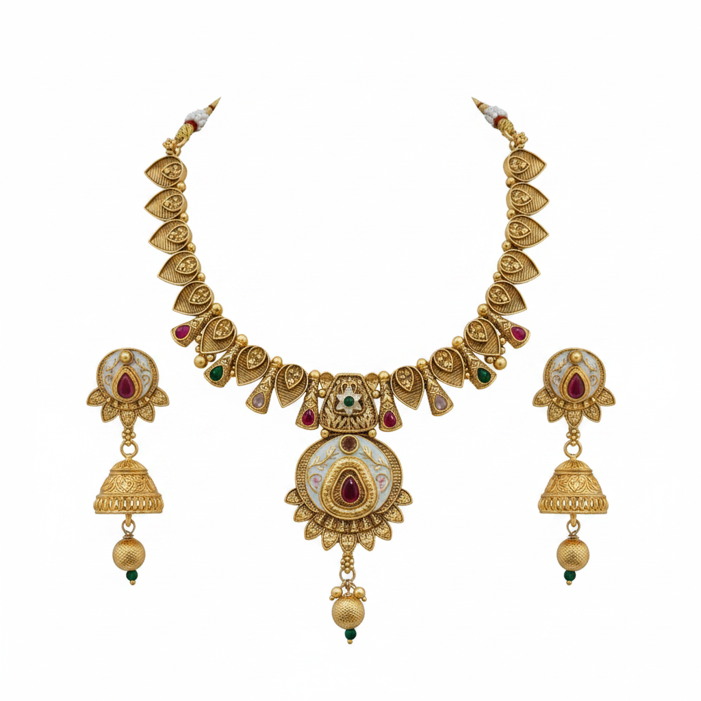 Carved Panel Meenakari Necklace Set