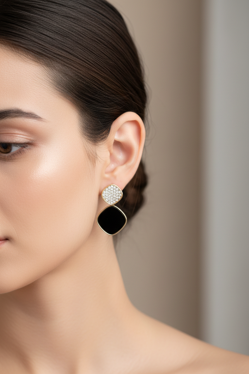 Crystal Top Black Diamond Drop Earrings