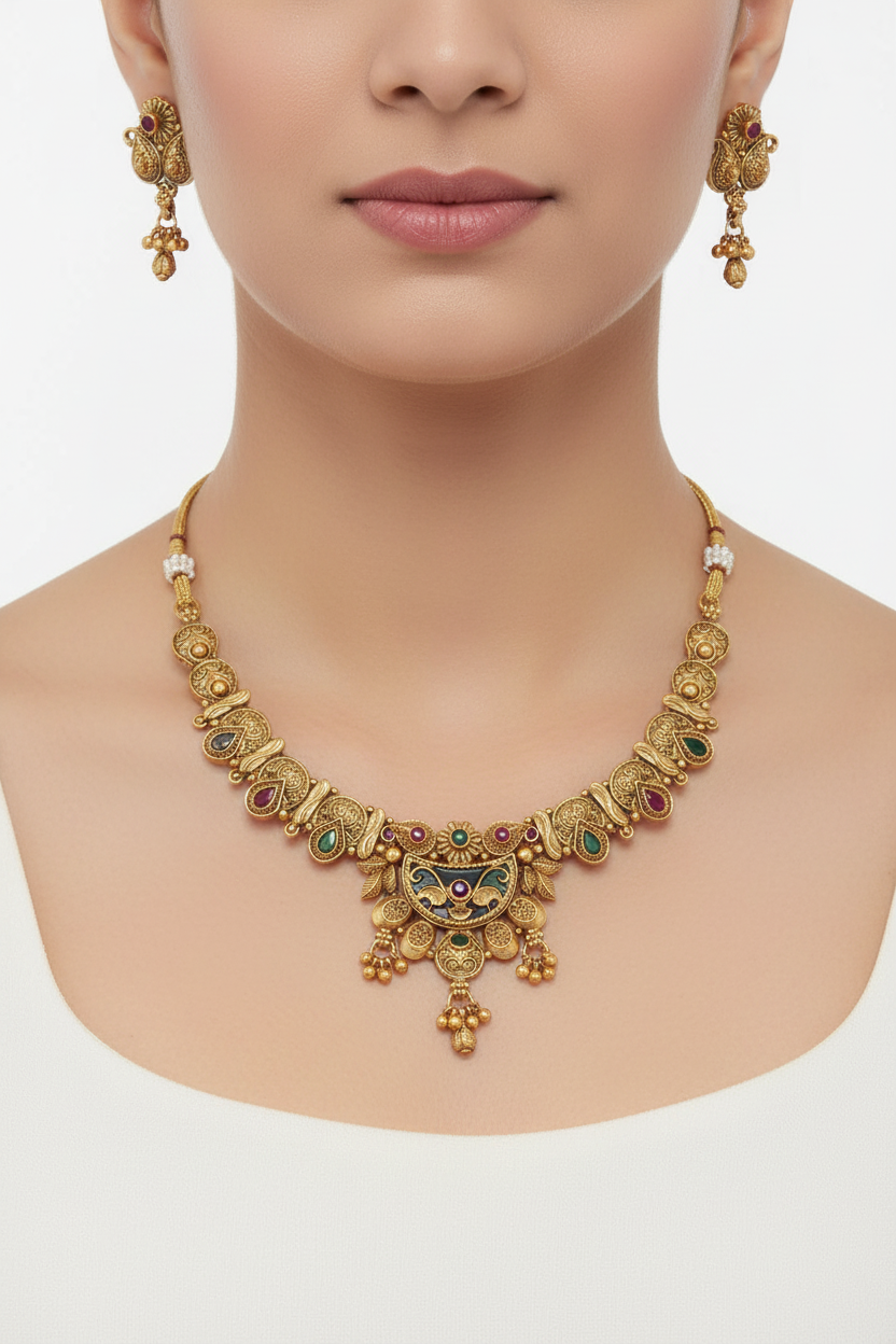 Antique Gold Paisley Necklace Set