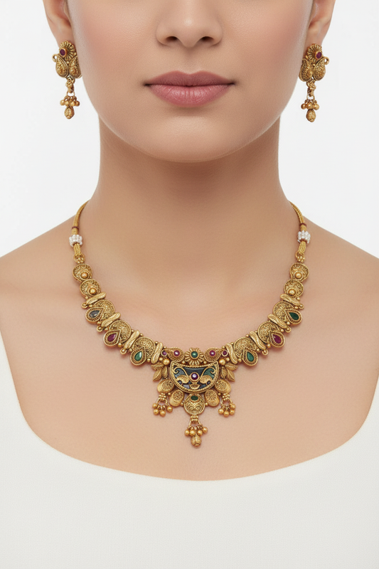 Antique Gold Paisley Necklace Set