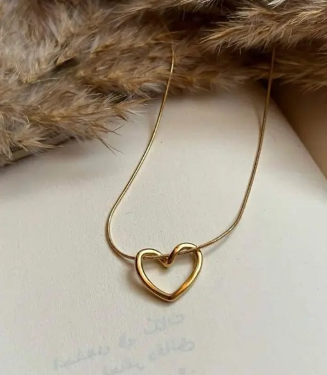 Anti Tarnish Open Heart Snake Chain Necklace