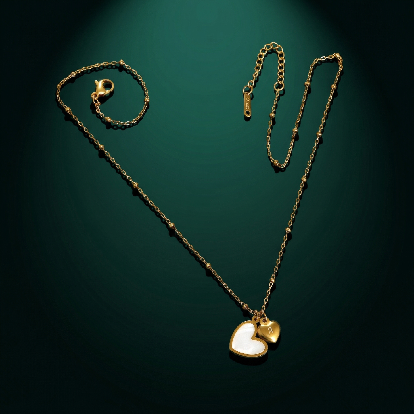 Anti Tarnish Double Heart Shell Satellite Chain Necklace