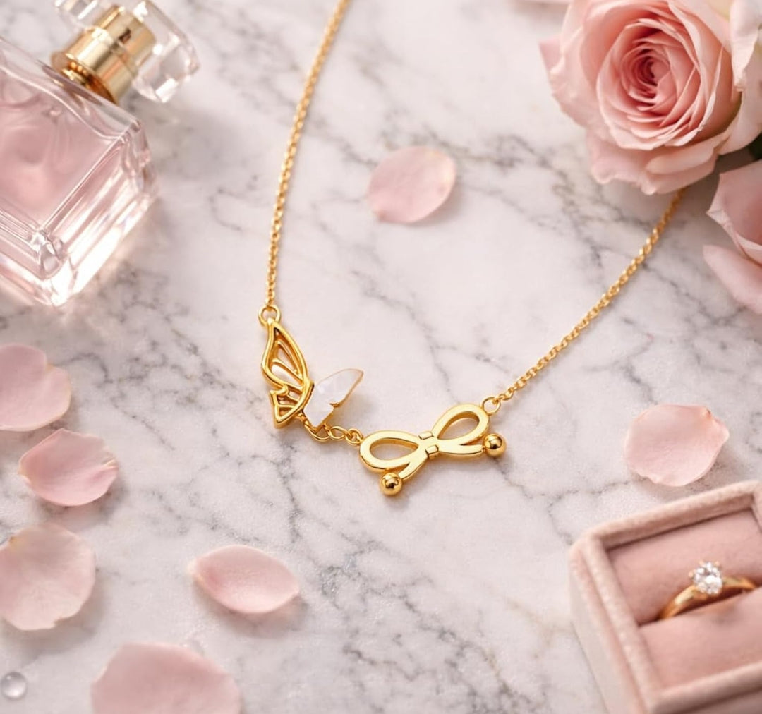 Anti Tarnish Infinity & Butterfly Shell Pendant Necklace