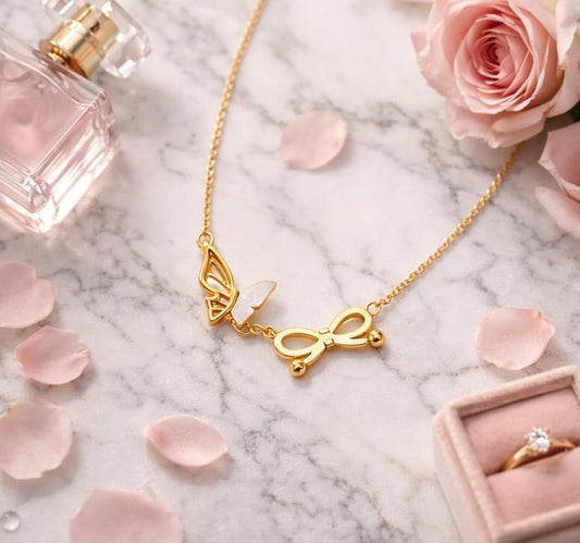 Anti Tarnish Infinity & Butterfly Shell Pendant Necklace