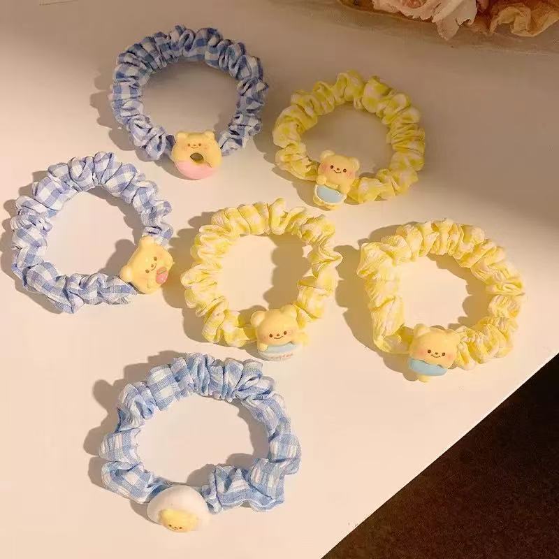 Cute Bear Gingham Scrunchie Set (2 Pcs)