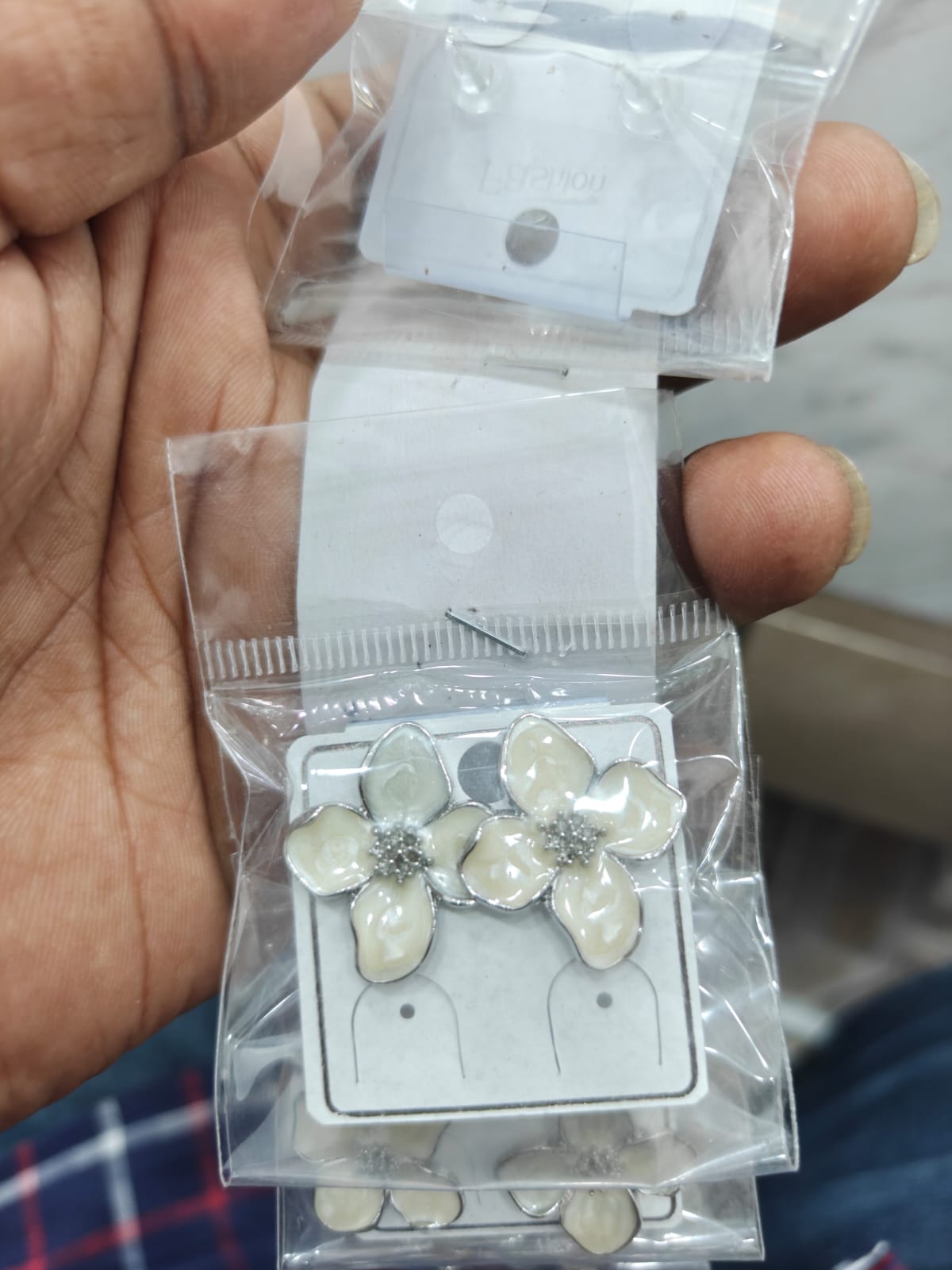 White Enamel Flower Stud Earrings