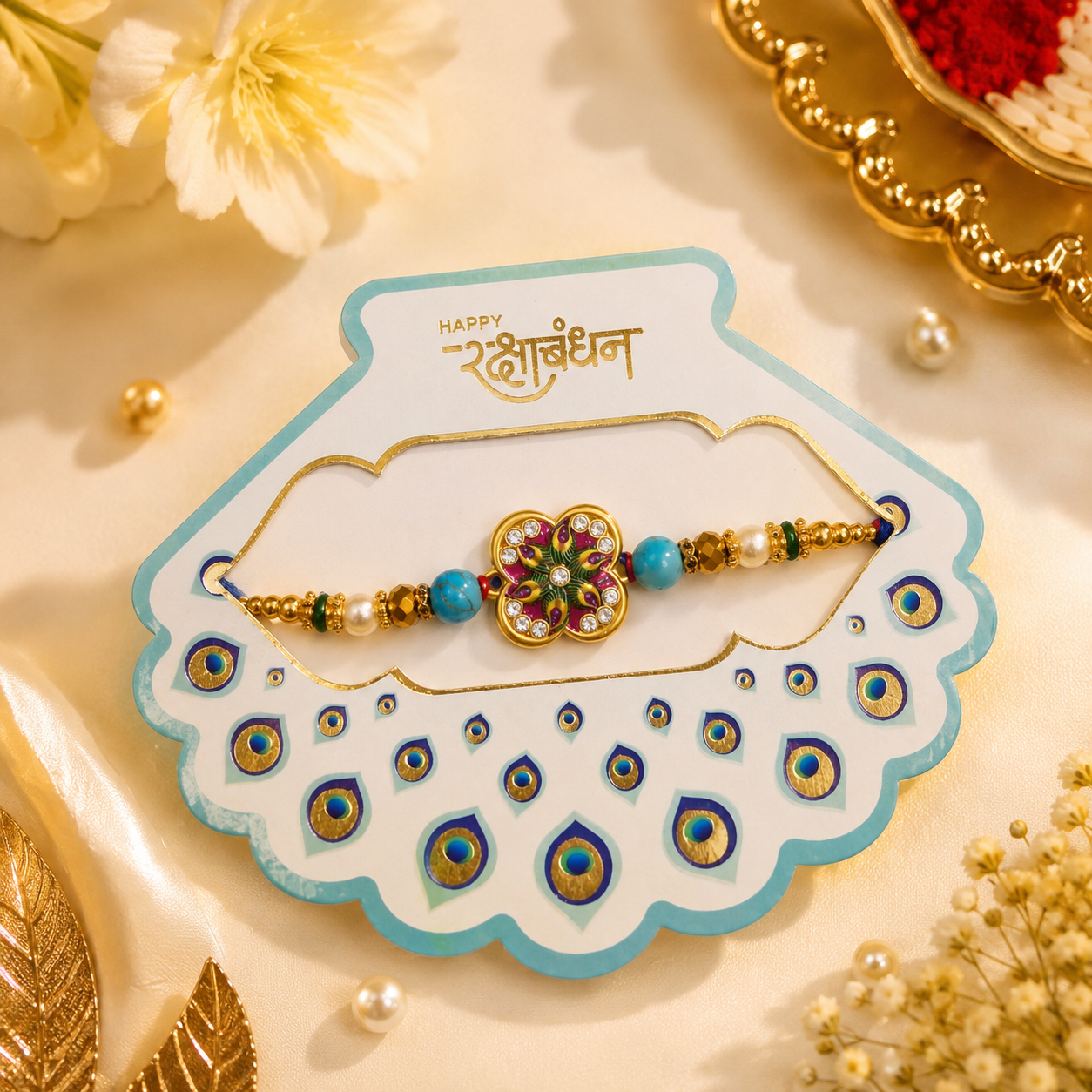 Peacock Feather Meenakari Rakhi